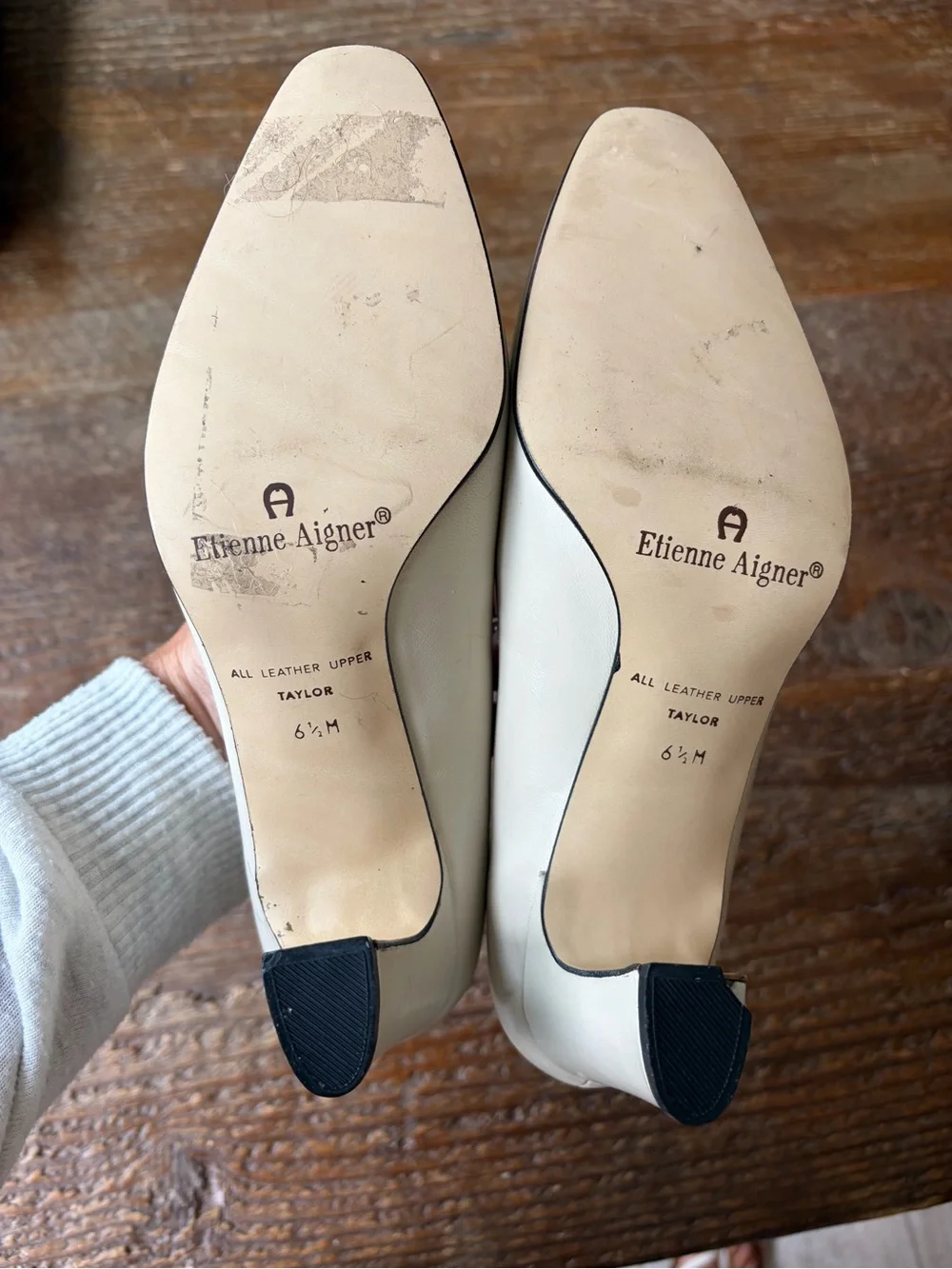 Etienne Aigner Ivory Leather Low Heel Pumps